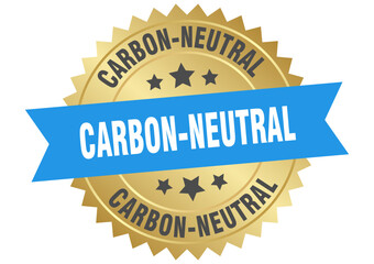 carbon-neutral. carbon-neutral round blue and gold label isolated on transparent background