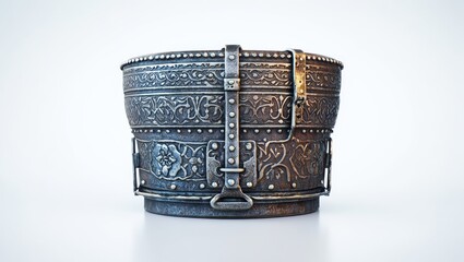 Photorealistic Medieval Chastity Belt with Intricate Engravings on White Background