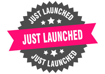 just launched. just launched round pink label isolated on transparent background