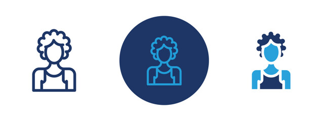 Set of 5 pixel perfect colored Afro-American woman or girl icon with 1 unexpanded, 1 silhouette,  Stylized female with afro hairstyle representing diversity and culture.