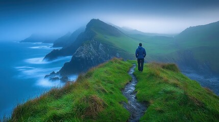 Fototapeta premium Man Contemplating Coastal Vista