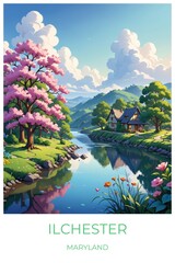 Ilchester Maryland United states Travel Poster Illustration Print Decor Gift Canvas Wall Art Gift