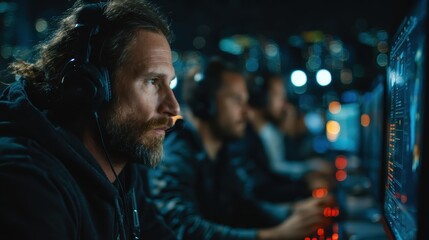 A team of cybersecurity specialists monitors a digital network, detecting and neutralizing threats in real time