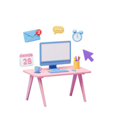 Pink Desk Computer Workplace Office Setup Technology Furniture