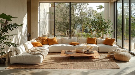 Modern living room with large windows