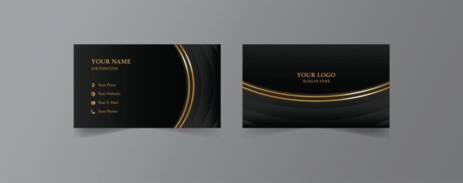 Black and gold business card background template. clean dark gold business card. Gold black modern creative business card and name card, horizontal simple clean template vector