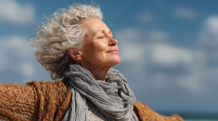 A senior woman enjoying the fresh air, embracing the freedom and health that comes with an active lifestyle.