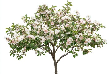 Fototapeta premium Blooming apple tree adorned with delicate flowers, isolated for use in spring garden visuals or creative floral-themed artwork.