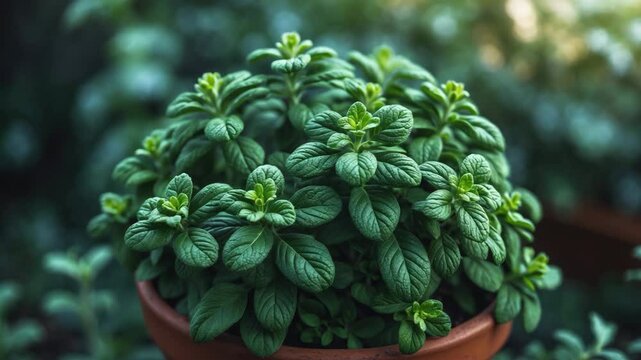 Oregano leaves prospering in a planter.
