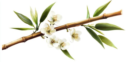 Bamboo stalks sprouting delicate flowers, isolated for complementing Asian garden projects or culinary botanical designs.