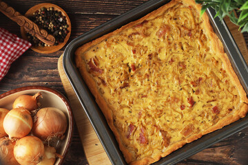 Zwiebelkuchen, a pie with onion and bacon, traditional German dish