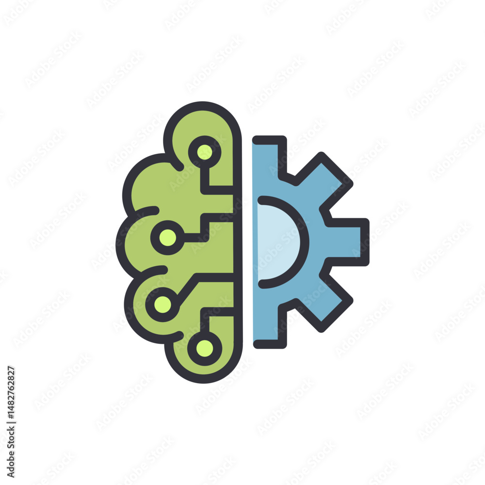 Poster brain and gear symbolizing artificial intelligence and automation