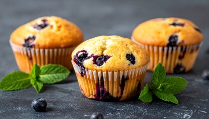 Delicious Homemade Blueberry Muffins with Fresh Mint