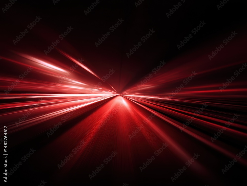 Aufkleber abstract red light streaks zooming perspective speed motion blur futuristic backdrop design