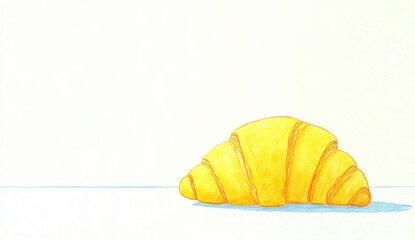 A single yellow pastry rests on a light blue surface against a white background. The image is simple and minimalistic, highlighting the pastry's texture and shape.