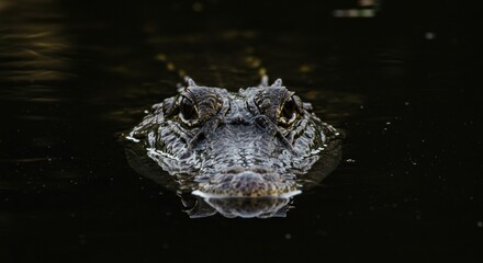 Fototapeta premium Close up of a crocodile swimming in the water, its scary eyes are visible