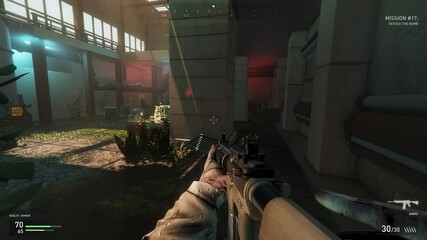 Player using a combat rifle in the newest fps war simulation game. Killing multiple npc characters in the fps combat game. Deactivating the terrorist bomb and completing a level in the fps combat game - Powered by Adobe
