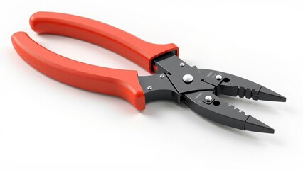 Obraz premium Wire stripper pliers with red handles, designed for cutting and stripping electrical wires.