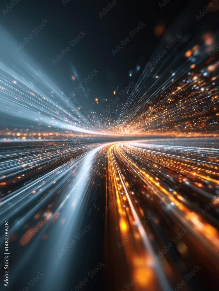 Poster Abstract data stream flowing with speed of light concept futuristic technology background digital transformation