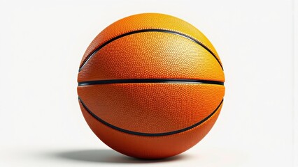Fototapeta premium An orange basketball sits on a white background, showing its textured surface and black lines.