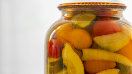 canned vegetables in a jar close-up