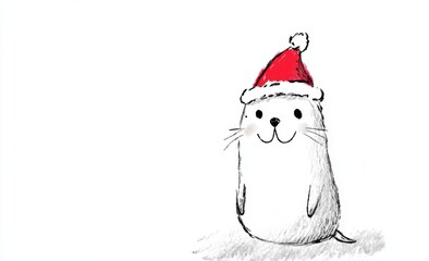 Adorable mammal wearing a festive hat against a plain background. Simple, minimalist digital illustration.