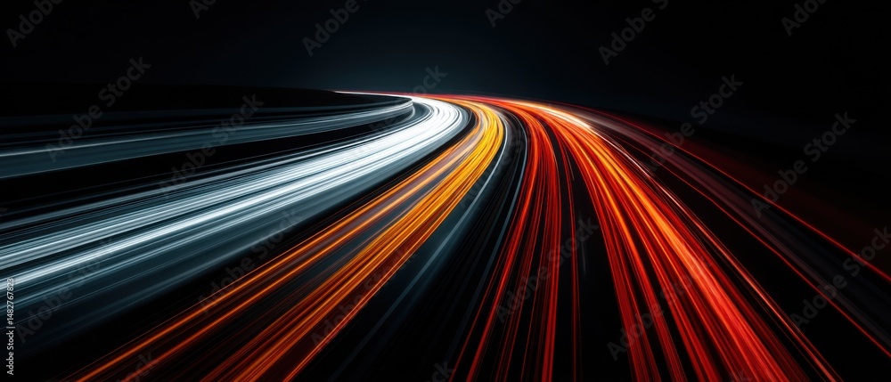 Poster abstract light streaks on dark background showing speed and motion blur in a dynamic composition wit