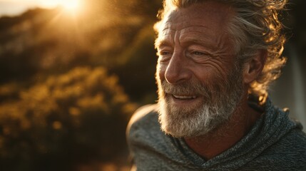 An older man running on a sunny trail, embracing an active lifestyle for longevity.