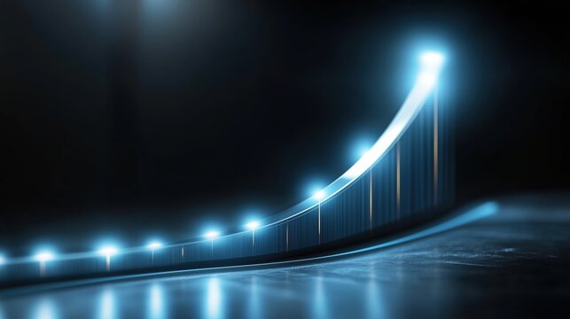 Growth graph with illuminated trends showcasing data analysis, progress, statistics, and innovation in a dark environment