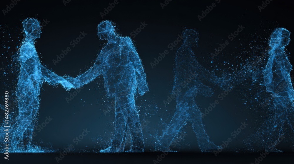 Aufkleber digital handshake between business partners with network connection in technology concept futuristic