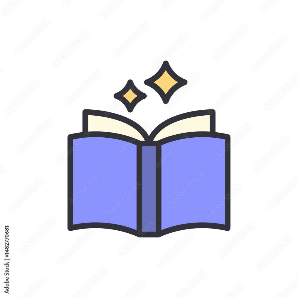 Poster enchanting open book with sparkling light for knowledge and wisdom