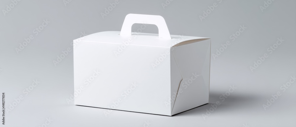 Poster white cardboard box with handle isolated on gray background studio shot minimalist style packaging d