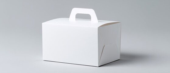 White Cardboard Box with Handle Isolated on Gray Background Studio Shot Minimalist Style Packaging Design Mockup