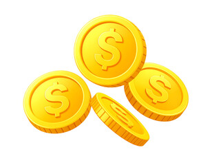 Golden Coin Cascade: a collection of glistening golden coins descends, each emblazoned with a dollar sign, representing wealth, investment, and financial success.