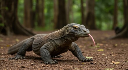 Closeup of a Komodo dragon, a rare animal that only lives naturally on Komodo Island, Indonesia.