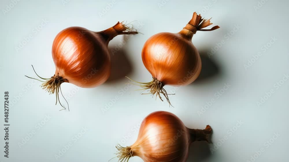 Poster aerial view of onions on a background.