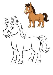 vector illustration of cartoon coloring pictures of horses