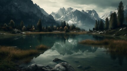 Naklejka premium Mountain Lake Reflection. (7)