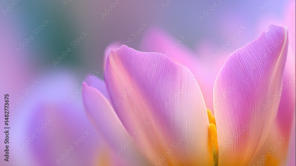 Poster macro close-up of a beautiful pink tulip flower petals in soft light with delicate texture and paste