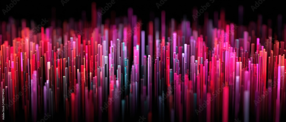 Poster abstract pink purple columns rising upward with shallow depth of field on black background modern st