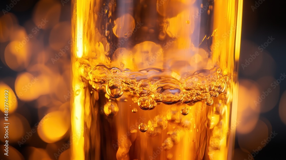 Poster macro view of boiling water in a test tube, focusing on the chaotic motion and interaction of heat a