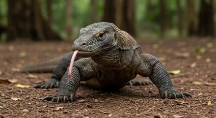Fototapeta premium Closeup of a Komodo dragon, a rare animal that only lives naturally on Komodo Island, Indonesia.