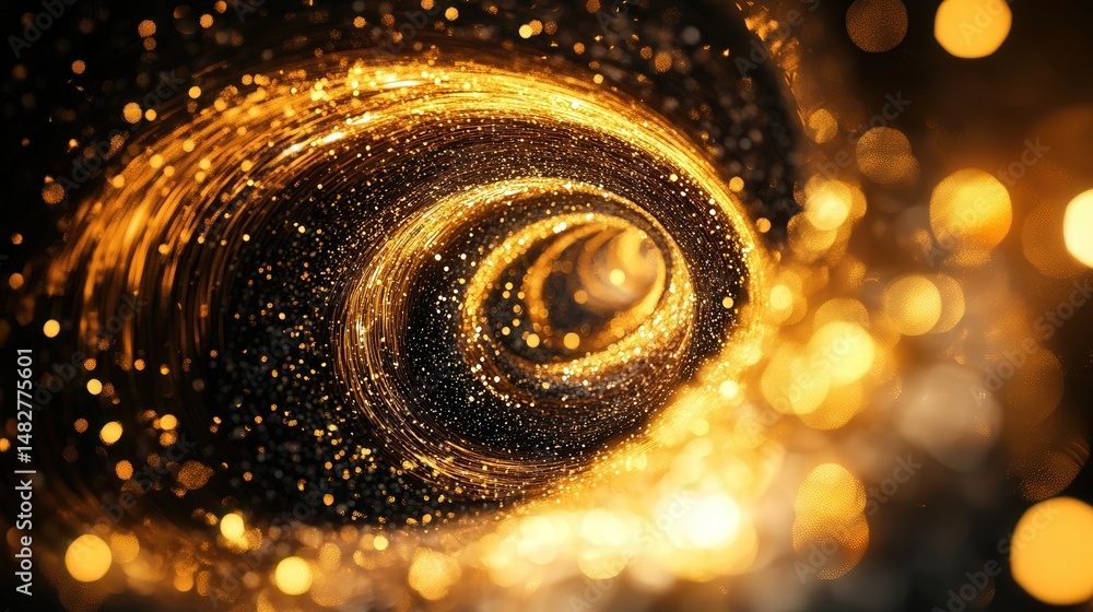 Poster shiny particles, where vivid colors sparkle and pulse in a swirling, radiant display of glowing ligh