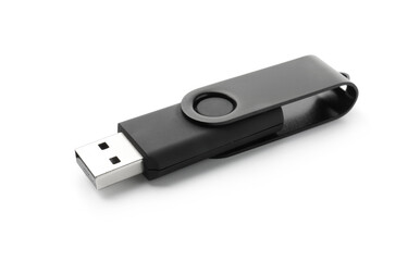 One modern flash drive isolated on white
