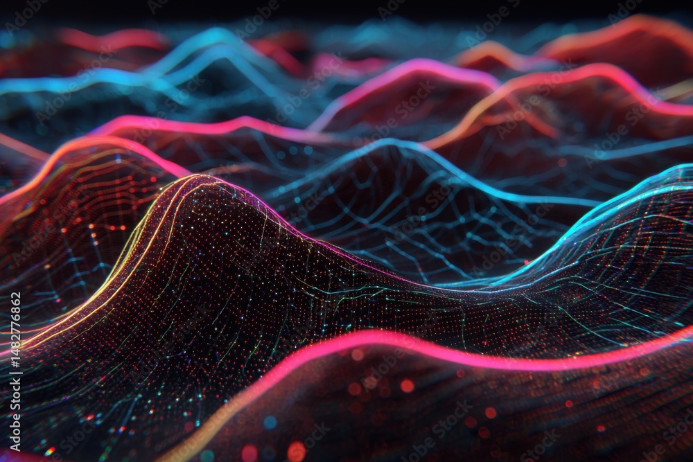 Poster abstract data landscape with glowing lines and points creates a futuristic tech vibe close up