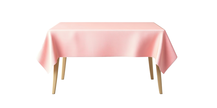 Elegant pink tablecloth on wooden table isolated on white transparent background