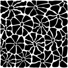 Pattern with monochrome flowers in groove style in square format.