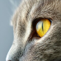 The focus of the yellow cat's eyes is very clear. The background is smooth and blurry. Suitable for minimalist and Eye Contact style photos.