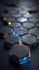 Hexagonal stone-like structure, glowing with vibrant light