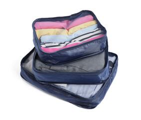 Stack of packing cubes isolated on white